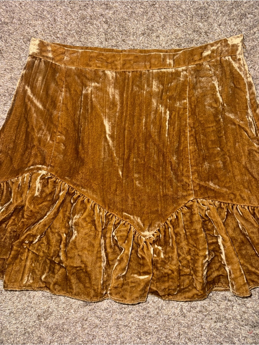 LoveShackFancy Copper Yellow Velvet Ruffle Skirt